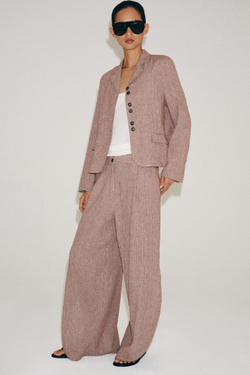 ZARA БЛЕЙЗЕР ИЗ СМЕСОВОГО ЛЬНА — ZW COLLECTION, ГРАНАТОВЫЙ