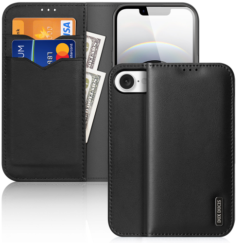 Чехол книжка из натуральной кожи с защитой RFID для iPhone 16e и 17e, серия Hivo Series Case от Dux Ducis