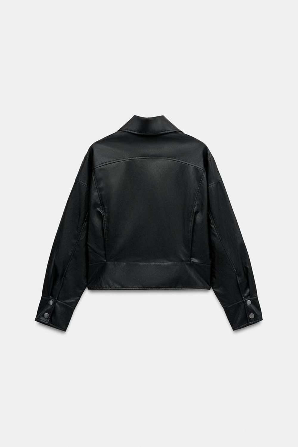 ZARA КУРТКА ИЗ ИСКУССТВЕННОЙ КОЖИ СО СКЛАДКАМИ НА СПИНЕ, ЧЕРНЫЙ