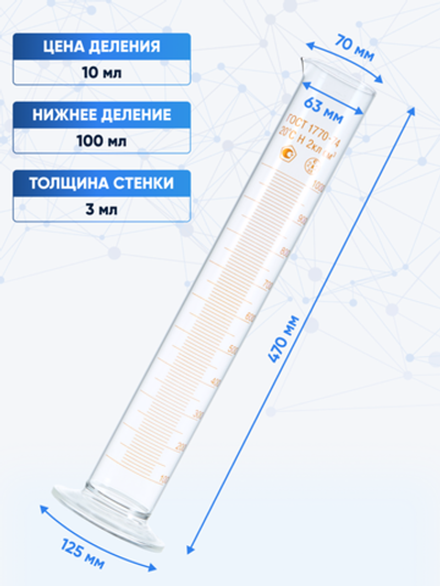 Цилиндр 1000 мл (мерный: исполнение 1 - на стеклянном шестиугольном основании), 1-1000-2, Лаборио