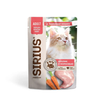Влажный корм Sirius для взрослых кошек, кусочки в соусе, кролик с морковью, 24 x 85 г