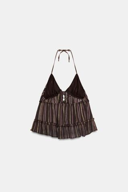 ZARA ТОП В ПОЛОСКУ С БЛЕСТЯЩЕЙ НИТЬЮ, КОРИЧНЕВЫЙ