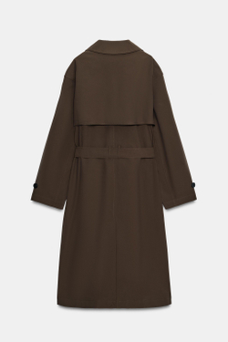 ZARA ТРЕНЧ С ПОЯСОМ WATER REPELLENT WINDPROOF, КОРИЧНЕВЫЙ