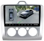 Магнитола для Ford Focus 2 2004-2011 (кондиционер, рамка серебро) - Teyes CC3-2K-360 монитор 9.5" 2K QLED на Android 10, Быстрая, CarPlay, 4G SIM-слот, 4 камеры в комплекте