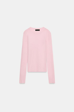 ZARA ПОЛУПРОЗРАЧНЫЙ ТРИКОТАЖНЫЙ ТОП, РОЗОВЫЙ