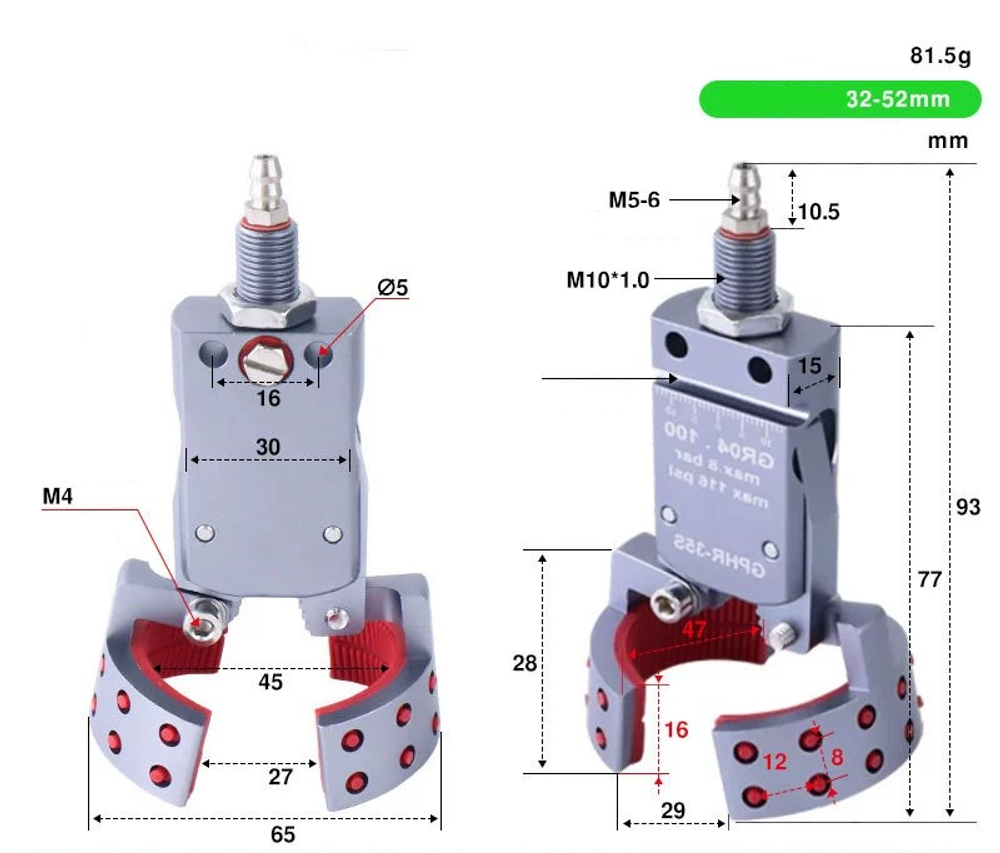 GHPR-35S external teeth (clamping range: 32-52mm) with detection