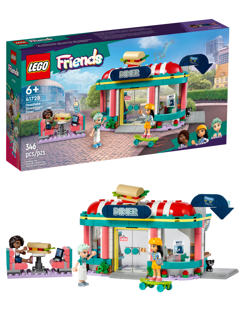 Конструктор Лего Френдс Закусочная в центре Хартлейк | LEGO Friends Heartlake Downtown Diner - 41728, 346 деталей (6+)