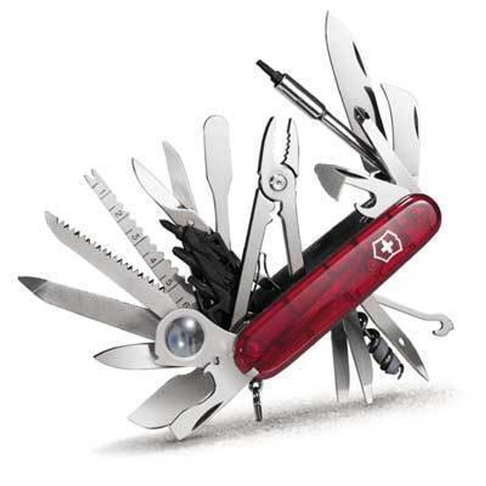 Нож VICTORINOX Swiss Champ XLT, прозрачный красный, 1.6795.XLT