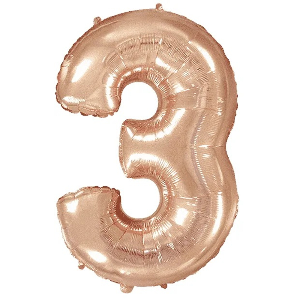 Шар фольга Цифра 3 Rose Gold Розовое Золото 102см с гелием
