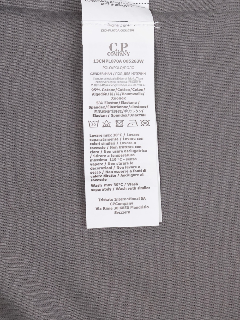 Поло с длинным рукавом C.Р. Company Stretch Piquet Slim Line Grey