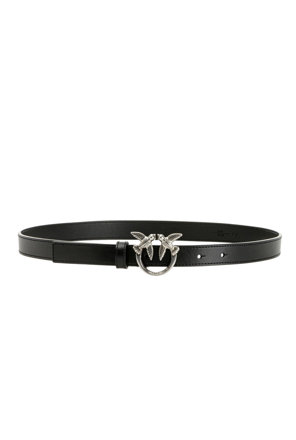 LOVE BIRDS THIN LEATHER BELT - black–silver - L (100см)