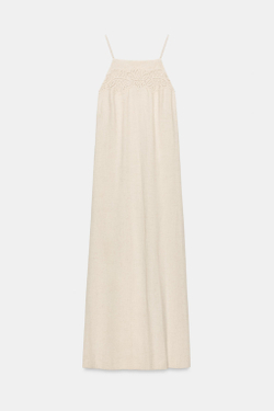 ZARA ПЛАТЬЕ МИДИ ИЗ СМЕСОВОГО ЛЬНА, ЭКРЮ