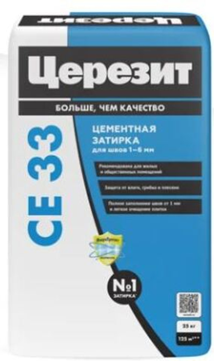 Затирка для швов Церезит Ce33/25кг 1-6 мм, внутри и снаружи, белый 01 1073546