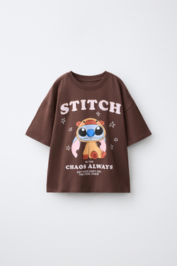 ZARA ФУТБОЛКА С ПРИНТОМ LILO & STITCH © DISNEY, КОРИЧНЕВЫЙ