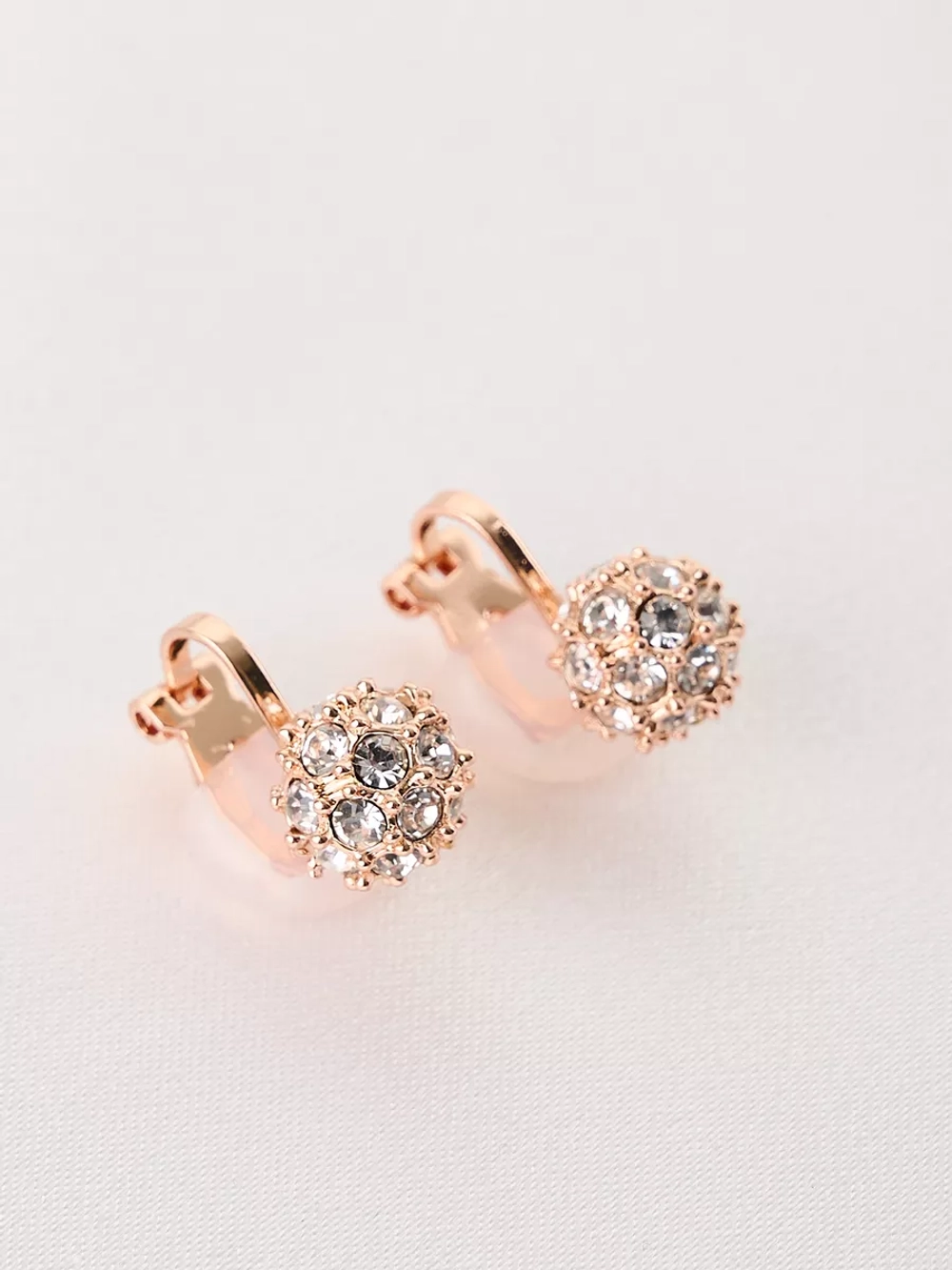 Клипсы Золотые шарики с белыми кристаллами Swarovski