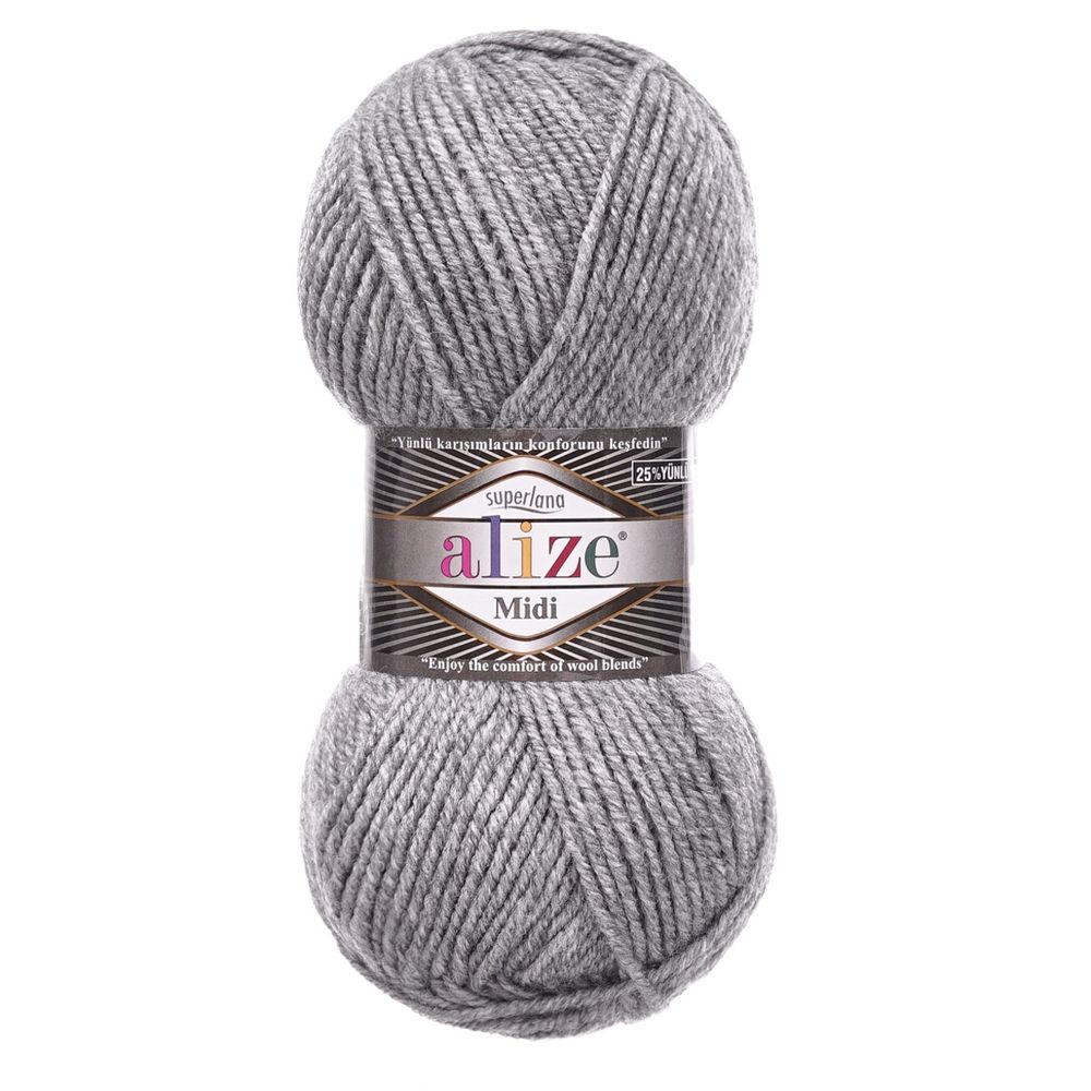 Пряжа Alize (Ализе) Superlana Midi / уп.5 мот. по 100 г, 170м, 021 серый меланж A