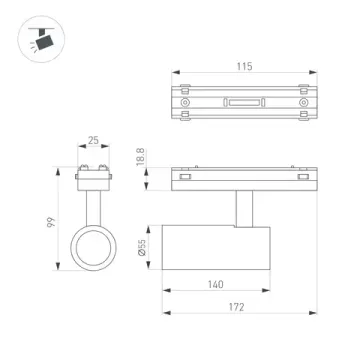 Магнитный трековый светильник 18W 2700К/4000K/6500К 044476 чёрный MAG-VIBE-SPOT-R55-18W Day4000-MIX DALI Arlight