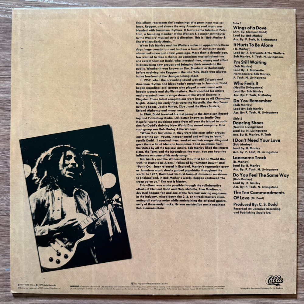 Bob Marley & The Wailers Featuring Peter Tosh ‎– Early Music (Англия 1977г.)