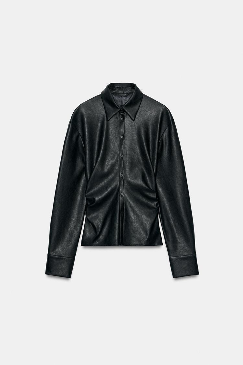 ZARA ПРИТАЛЕННАЯ РУБАШКА С ЭФФЕКТОМ КОЖИ, ЧЕРНЫЙ
