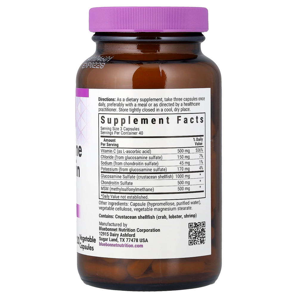 Bluebonnet Nutrition, Глюкозамин, хондроитин и МСМ, 120 растительных капсул