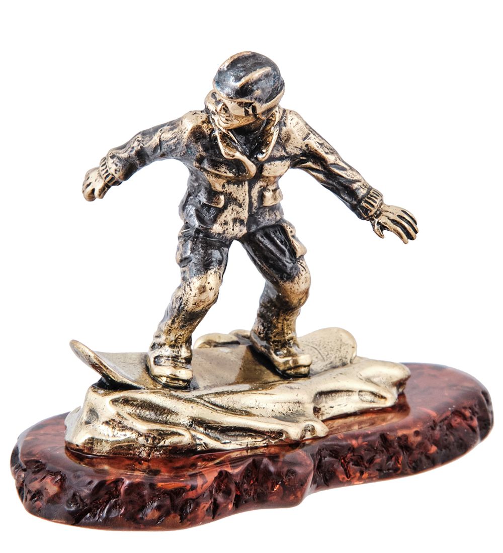 Народные промыслы AM-3987 Фигурка «Сноубордист» (латунь, янтарь)