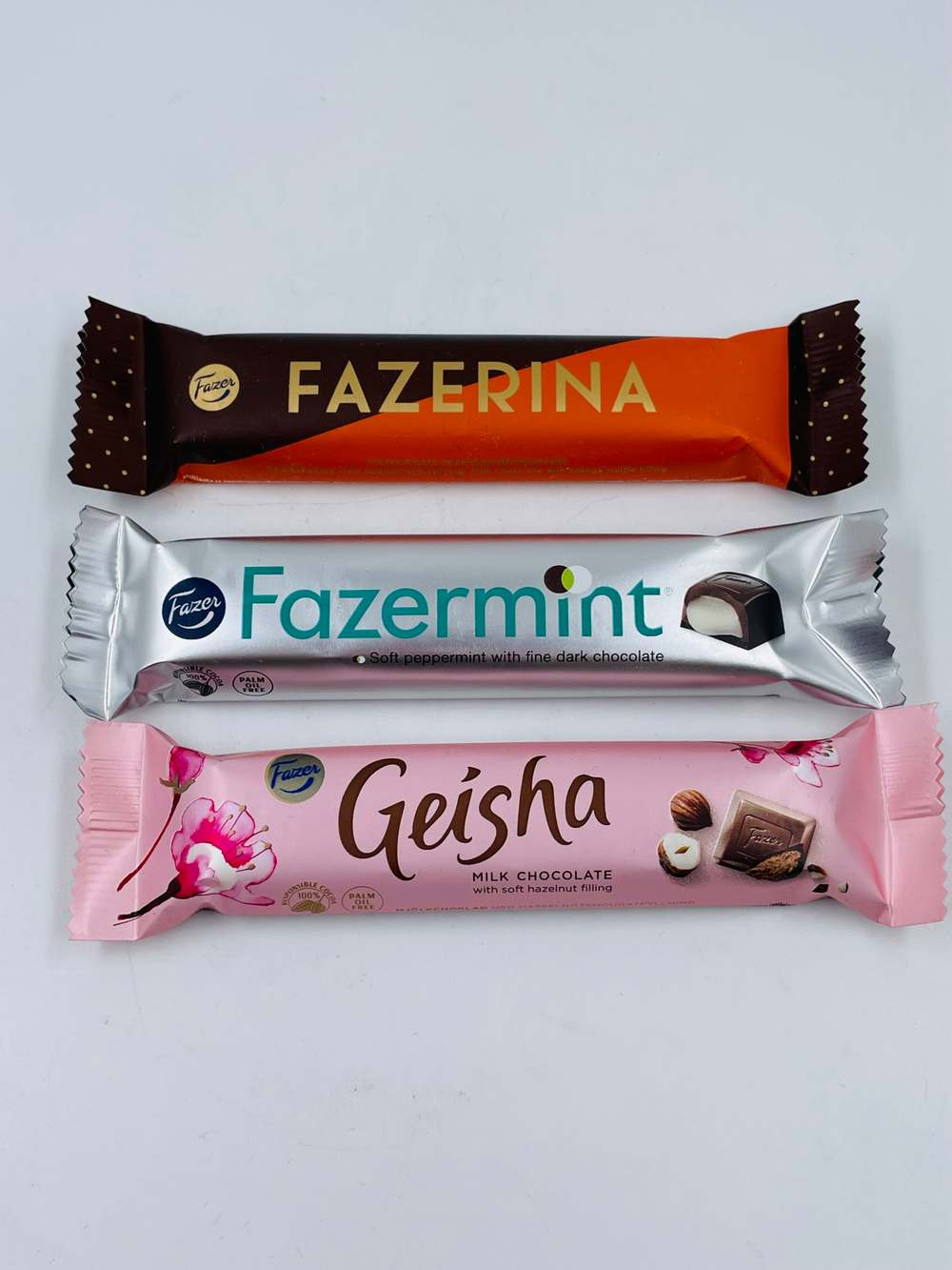 Fazer набор шоколадных батончиков 3 вида: Fazerina, Fazermint, Geisha, 115 г (из Финляндии)