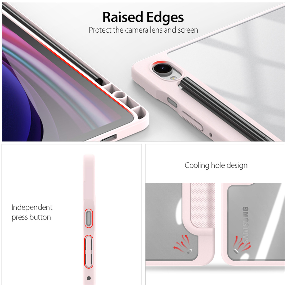Чехол книжка розового цвета для планшета Samsung Tab S10 Lite, Tab S10 FE, Tab S9, Tab S9 FE, серия Toby Series Case от Dux Ducis