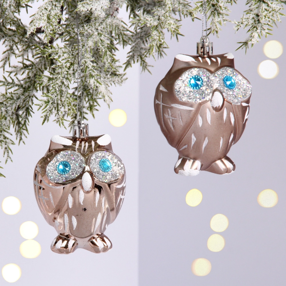 Елочные игрушки «Brilliant Owl» 8 см (набор 2 шт), Шампань
