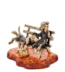 Народные промыслы AM- 298 Фигурка «Таксы» (латунь, янтарь)