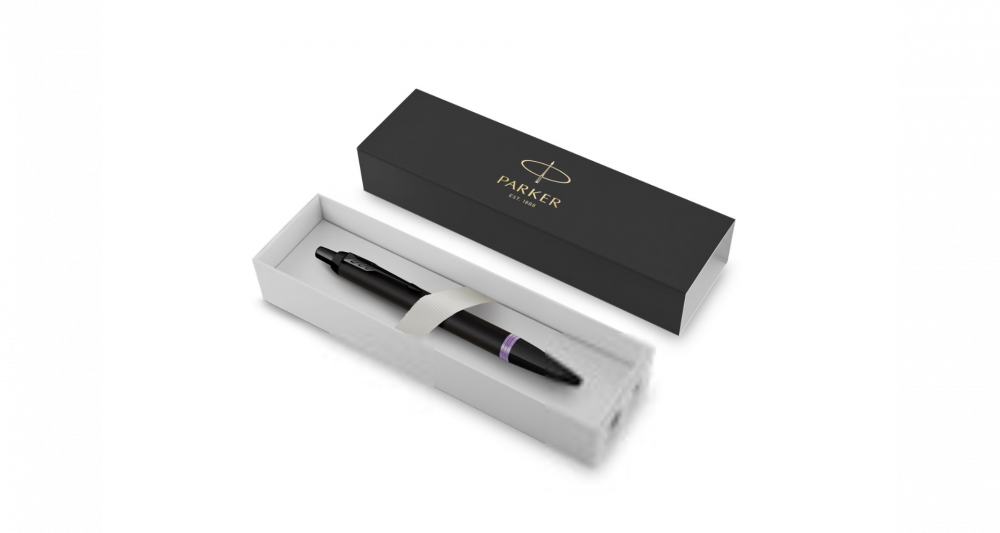 Шариковая ручка Parker IM Vibrant Rings Flame Amethyst Purple, стержень: Mblue, в подарочной упаковке.