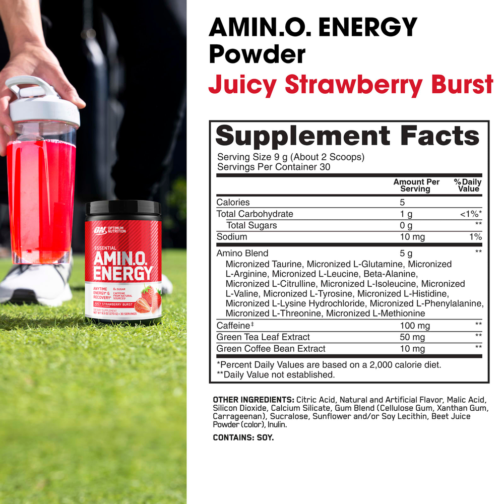 Optimum Nutrition, Essential Amin.O. Energy®, сочная клубника, 270 г (9,5 унции)