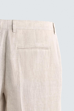ZARA КОСТЮМНЫЕ БРЮКИ СО СКЛАДКАМИ ИЗ 100% ЛЬНА, ПЕСОЧНЫЙ