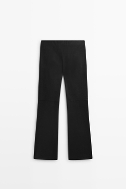 Massimo Dutti Леггинсы-клеш из кожи наппа, черный