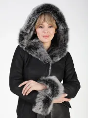 Дубленка зимняя натуральная с капюшоном длинная и теплая
