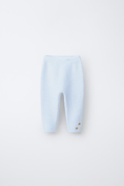 ZARA ТРИКОТАЖНЫЕ БРЮКИ С ВЫШИВКОЙ, ГОЛУБОЙ