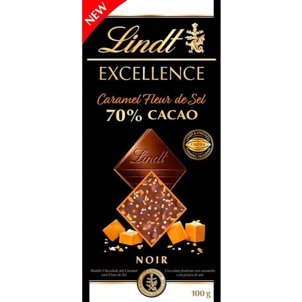 темный шоколад Lindt EXCELLENCE 70% Caramel Fleur de sel 100 г (Из Финляндии)