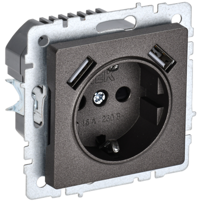 BRITE Розетка 1-местная с заземлением с защитными шторками 16А с USB A+A 5В 2,1А РЮш10-1-БрТБ темная бронза IEK