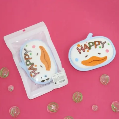 Губка для тела махровая детская «Happy baby - Утёнок Кря» , 13,5*8,5 см (ZIP пакет)