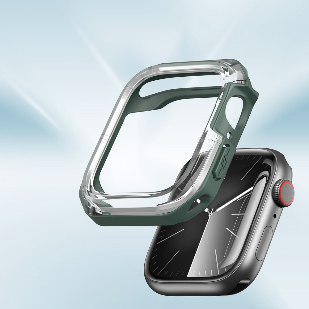 Чехол-бампер с зелеными вставками от Dux Ducis для часов Apple Watch 44мм для моделей 4, 5, 6 и SE, серия Tamo Series Case