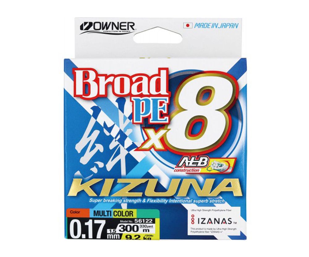 OWNER Шнур Kizuna X8 Broad PE multi color 10м 300м 0.17мм 9.1кг