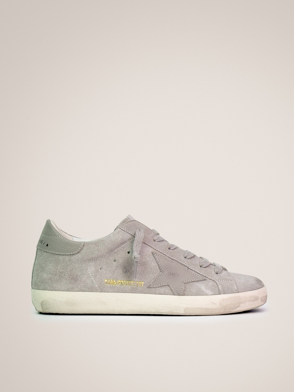Super Star in grey suede with lizard print inserts