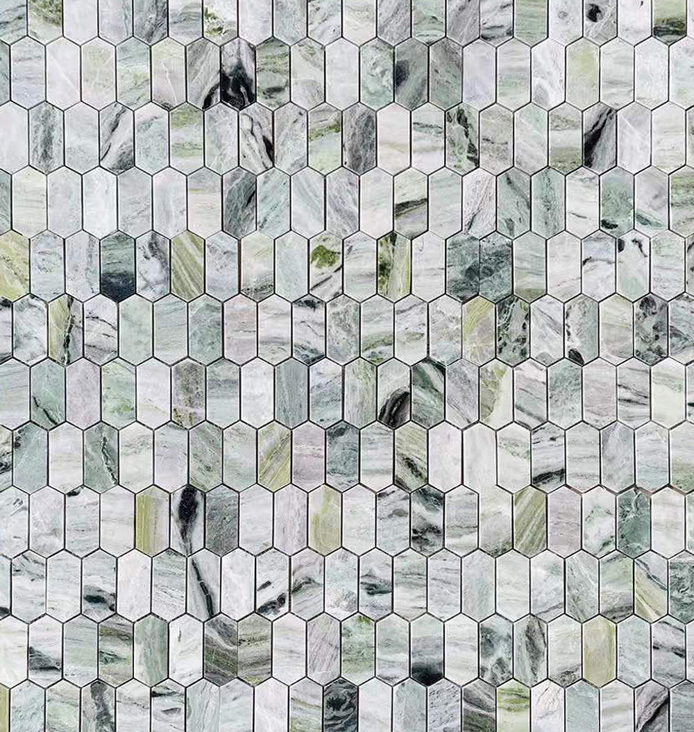 Мозаика Pietrine Hexagonal - Onice verde oliva полированная 27,8x30,4х0,7 см (чип 38x86x7 мм)