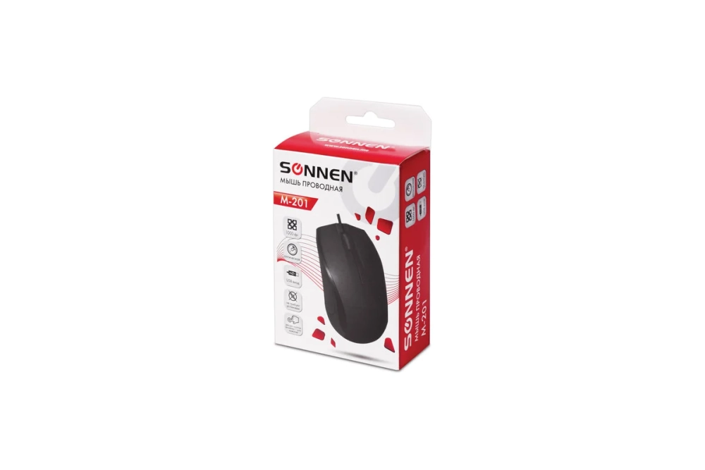 Проводная мышь SONNEN М-201, USB, 1000 dpi, 512631