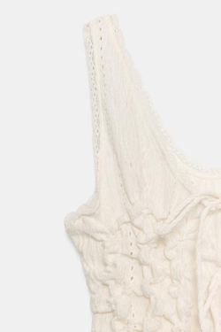ZARA ТОП СО СБОРКАМИ И ЗАВЯЗКАМИ, ЭКРЮ