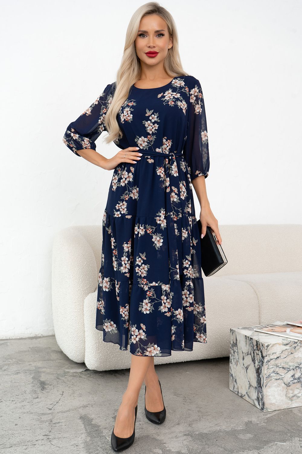 Платье Хелен (синий/цветы) Р11-2075/7 Nikol