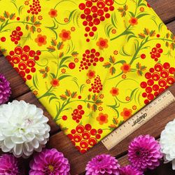 Ткань шифон хохломские мотивы на желтом