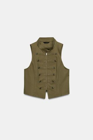 ZARA ЖИЛЕТ НА МОЛНИИ И ПУГОВИЦАХ, ХАКИ