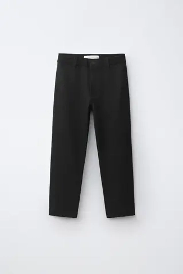 ZARA БРЮКИ STRAIGHT С ПОЯСОМ В РУБЧИК, ЧЕРНЫЙ