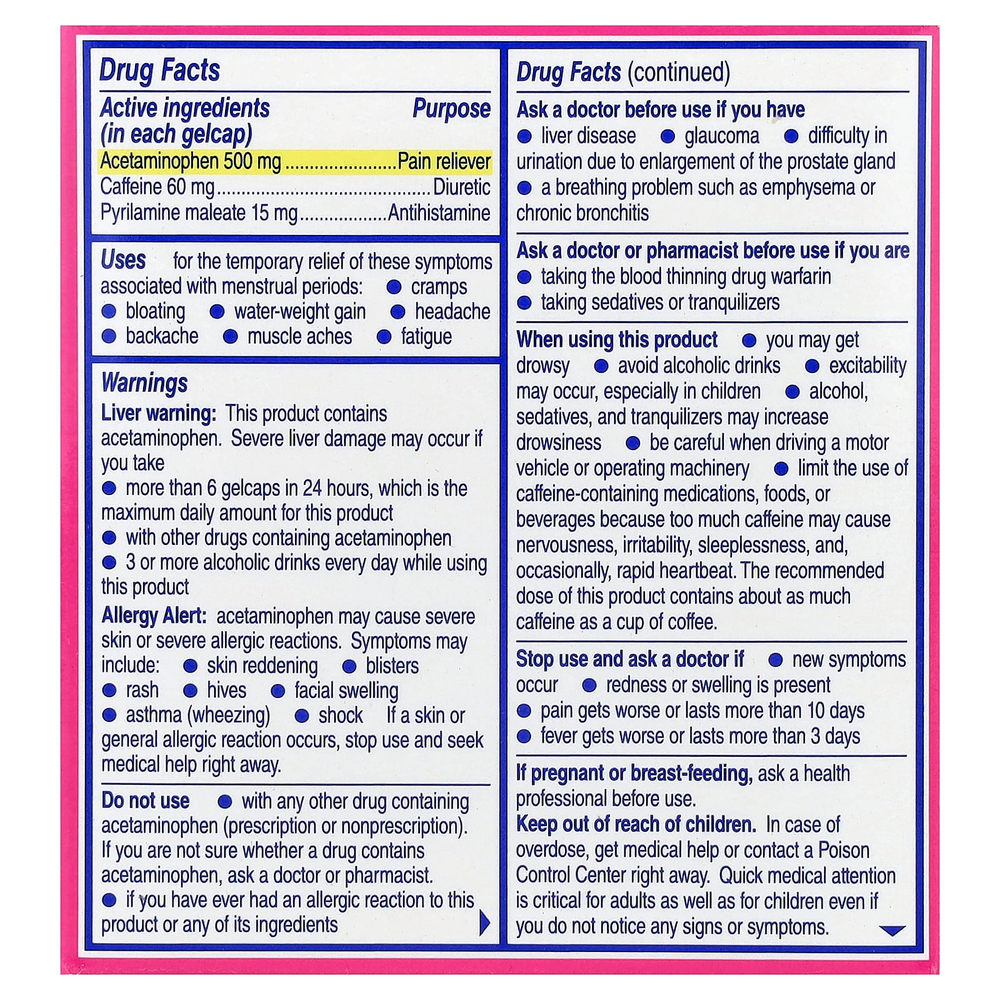 Midol, В комплекте, 24 капсулы