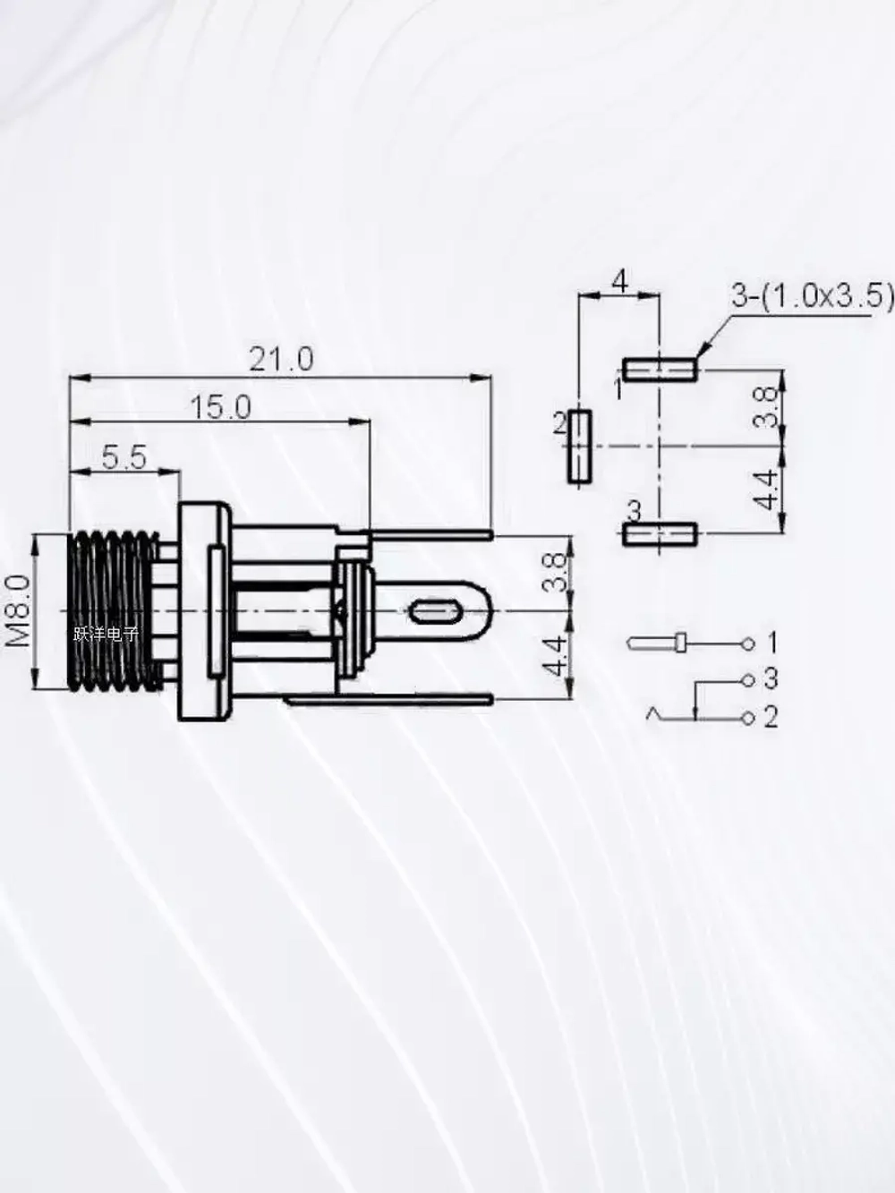 Гнездо DC-025 для монтажа на корпус 5.5x2.5 мм